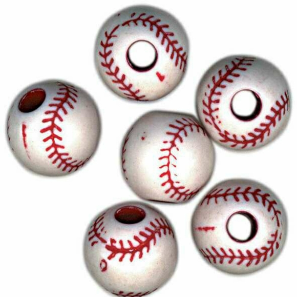 Team Sports Beads 12mm Baseball 12/Pkg - Picture 2 of 4